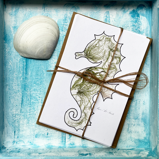 Green Seahorse Greeting Cards