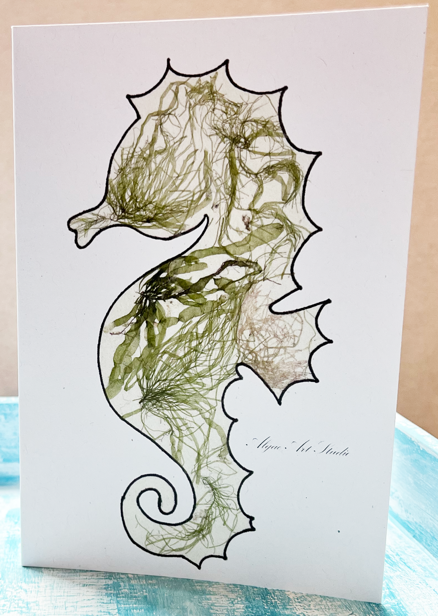 Green Seahorse Greeting Cards